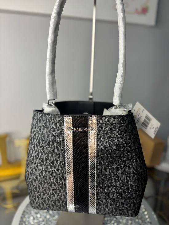 Michael Kors Handbags - Michael Kors Pratt Medium Signature Logo and Metallic Shoulder Bag NWT